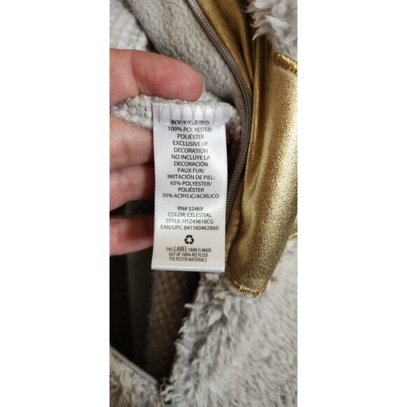 Holiday Time Women's XL Gray Sleeper One Piece Moon Stars Zip Gold Faux Fur Hood - Picture 8 of 11